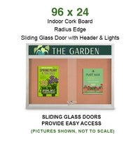 Indoor Bulletin Cork Boards 96x24 with Personalized Header (RADIUS EDGE) (Sliding Glass Doors)