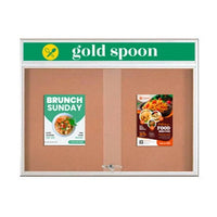 40 x 40 Indoor Bulletin Cork Boards with Personalized Header & Lights (RADIUS EDGE) (2 Sliding Glass Doors)