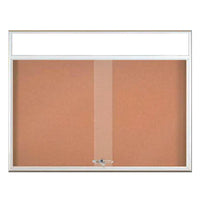 84 x 36 Indoor Bulletin Cork Boards with Personalized Header & Lights (RADIUS EDGE) (3 Sliding Glass Doors)