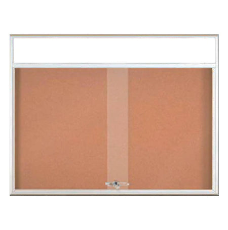 72 x 48 Indoor Bulletin Cork Boards with Personalized Header & Lights (RADIUS EDGE) (2 Sliding Glass Doors)