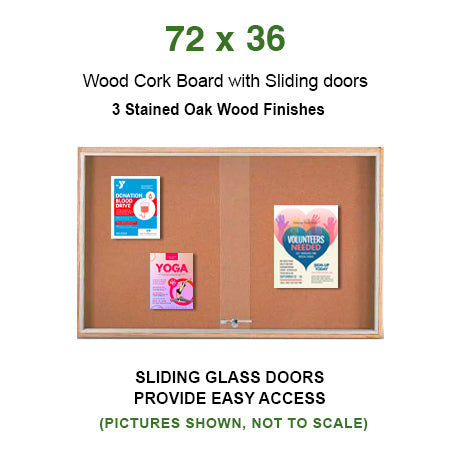 Sliding Glass Doors Indoor 72x36 Enclosed Bulletin Boards (Wood Framed)