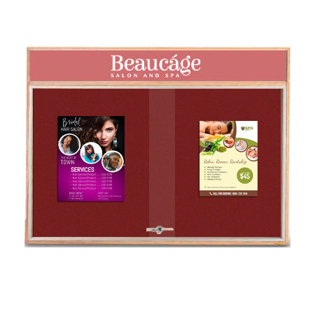50 x 40 Indoor Enclosed Wood Bulletin Boards with Sliding Glass Doors and Message Header