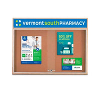 60 x 24 Indoor Enclosed Wood Bulletin Boards with Sliding Glass Doors and Message Header