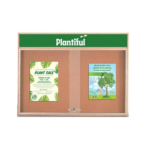 60 x 30 Indoor Enclosed Wood Bulletin Boards with Sliding Glass Doors and Message Header