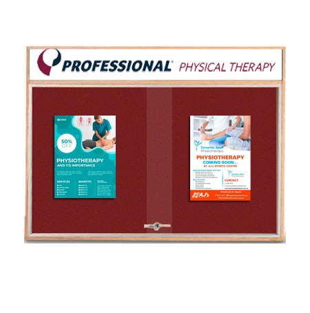 60 x 36 Indoor Enclosed Wood Bulletin Boards with Sliding Glass Doors and Message Header
