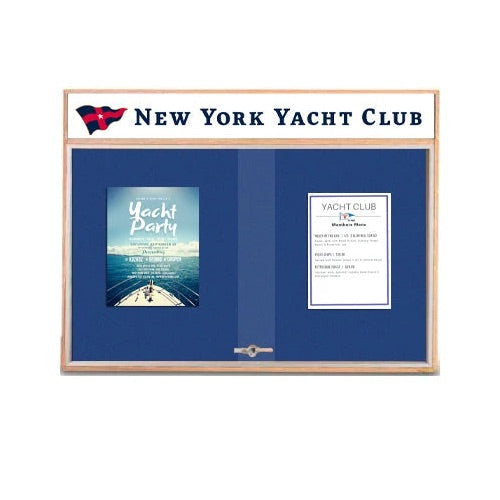 60 x 40 Indoor Enclosed Wood Bulletin Boards with Sliding Glass Doors and Message Header