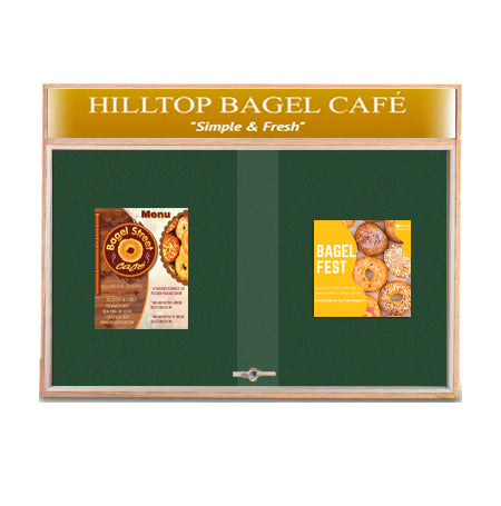 60 x 48 Indoor Enclosed Wood Bulletin Boards with Sliding Glass Doors and Message Header