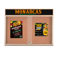 72 x 24 Indoor Enclosed Wood Bulletin Boards with Sliding Glass Doors and Message Header