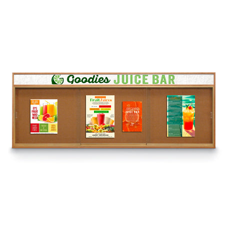 84 x 24 Indoor Enclosed Wood Bulletin Boards with Sliding Glass Doors and Message Header