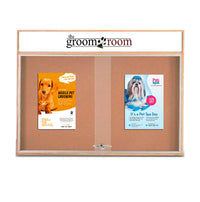 84 x 30 Indoor Enclosed Wood Bulletin Boards with Sliding Glass Doors and Message Header
