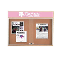 60x30 Indoor Enclosed Wood Enclosed Bulletin Boards with Sliding Glass Doors Header + Lights