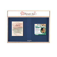 72x24 Indoor Enclosed Wood Enclosed Bulletin Boards with Sliding Glass Doors Header + Lights