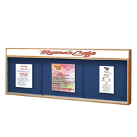 84x24 Indoor Enclosed Wood Enclosed Bulletin Boards with Sliding Glass Doors Header + Lights