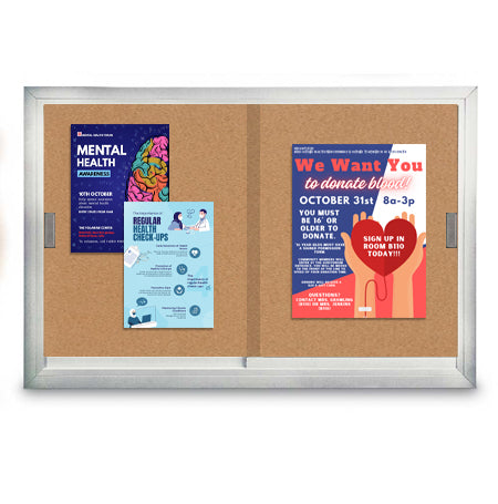 Indoor Bulletin Boards with 2 or 3 Sliding Glass Doors | Classic Mitered Metal Cabinet in 20+ Sizes