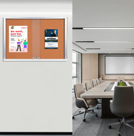 60 x 24 Indoor Enclosed Bulletin Cork Boards with Sliding Glass Doors