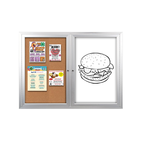 Enclosed 2-Door INDOOR Combo Board 60x36 | Cork Bulletin Board & Dry Erase Marker Board