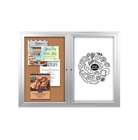 Enclosed 2-Door INDOOR Combo Board 96x24 | Cork Bulletin Board & Dry Erase Marker Board