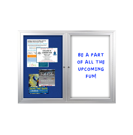 Enclosed 2-Door INDOOR Combo Board 96x36 | Cork Bulletin Board & Dry Erase Marker Board