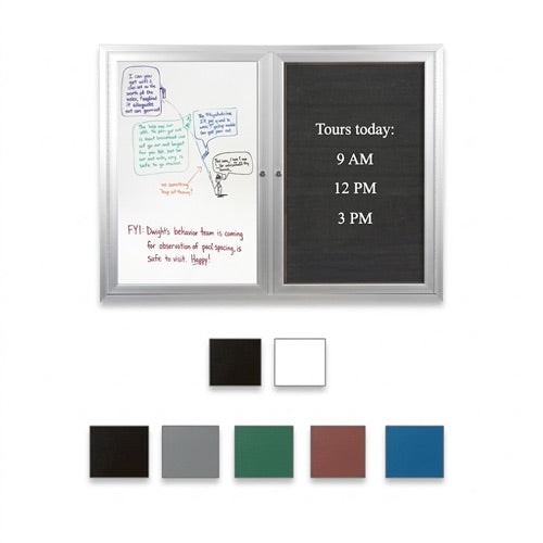 Enclosed 2-Door INDOOR Combo Board 60x40 | Changeable FELT Letter Board & Dry Erase Marker Board