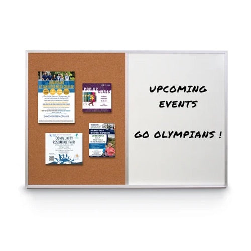 Value Line Magnetic Combo Board 24x72 Metal Framed Cork Bulletin Marker Board | Open Face with Silver Trim Frame