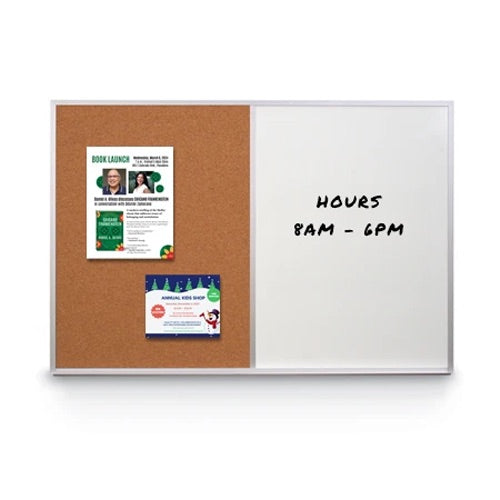 Value Line Magnetic Combo Board 36x60 Metal Framed Cork Bulletin Marker Board (Open Face with Silver Trim)