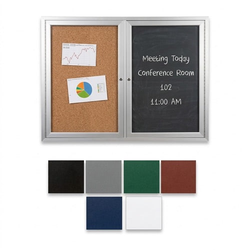 Enclosed 2-Door Outdoor Combo Board 72x36 | Cork Bulletin Board & Vinyl Letter Board