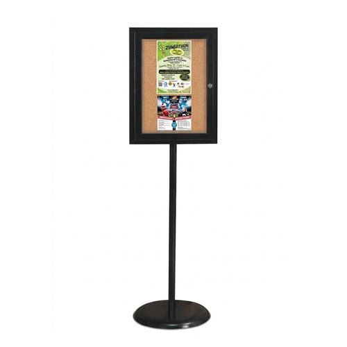 Indoor Enclosed Bulletin Board Floorstand 18 x 24 | Single Locking Door, Black