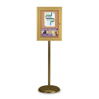Indoor Enclosed Bulletin Board Floorstand 18 x 24 | Single Locking Door, Gold