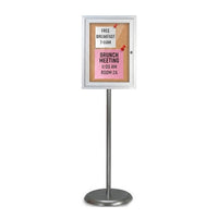 Indoor Enclosed Bulletin Board Floor Stand 18 x 24 | Pedestal Stand with Locking Display Case in Silver Finish
