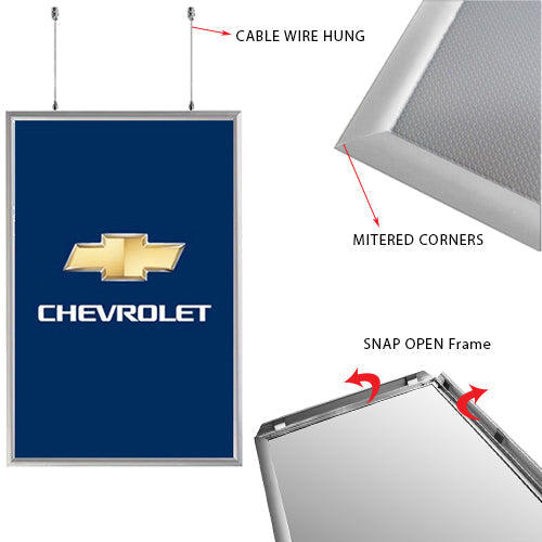 2-Sided Ceiling Mount, Fast Change 24x36 Snap Frame 1" Wide in Silver Finish