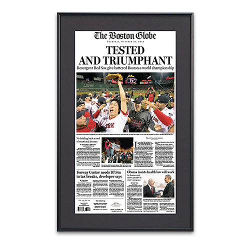 Newspaper Frame with Custom Metal Frame Profile Enhanced with Beveled Matboard