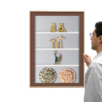 Wall Mount SwingFrame Designer Metal Frame Display Case 6" Deep with Wooden Shelves in 25+ Sizes