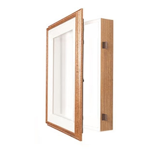 SwingFrame Designer Oak Wood Wall Lighted Display Case 2" Deep