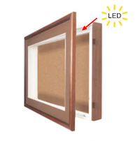 24x36 SwingFrame Designer Wood Framed Lighted Cork Board Display Case 1 Inch Deep