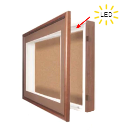 20x30 SwingFrame Designer Wood Framed Lighted Cork Board Display Case 1 Inch Deep