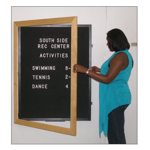 SwingFrame Designer Wide-Wood Letter Board | Wall Mount, Swing Open Enclosed Letter Board Display Frame in 7 Sizes and Custom