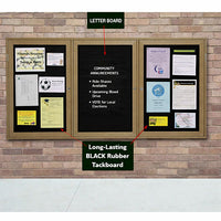 Eco-Friendly 72x36 Outdoor Wall Mount Enclosed Black Tackboard & Letterboard Display with 3 Doors