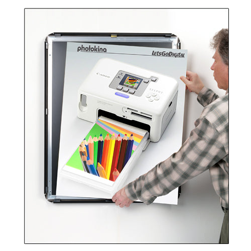 ALL 4 FRAME RAILS SNAP OPEN FOR EASY CHANGE of 1/2" THICK 24x96 POSTERS