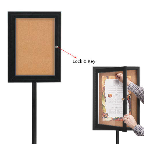 Lockable Bulletin Board Pedestal has a Viewing Area of 13" x 19" and perfect for any notices, advertisements, flyers, and other printed materials.