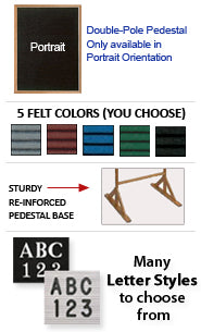 Enclosed Double Pedestal Felt Letter Board 30x36 Sign Holder in Oak Wood