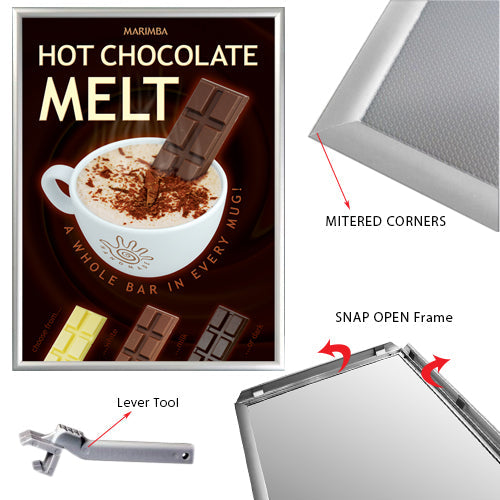 Euro Style Security Snap Frame, Fast Change 30x40 Snap Frame 1" Wide in a Silver Finish comes with LEVER TOOL.