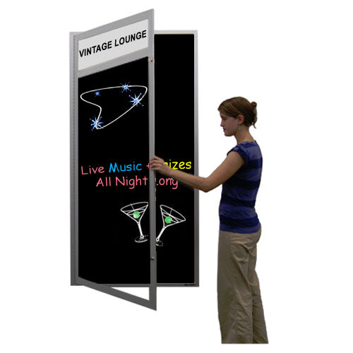 XL Indoor Dry Erase Marker Board SwingCases with Message Header | Enclosed Black Board