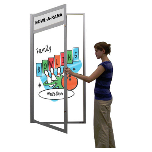 X-Large Indoor Dry Erase Marker Board Swing Cases with Header & LED Lights (White Board)