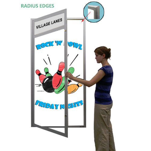 XL Indoor Enclosed Dry Erase Markerboard with Radius Edge and Header - White Porcelain Steel