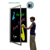 XL Outdoor Enclosed Dry Erase Markerboard with Radius Edge and Lights - Black Porcelain Steel