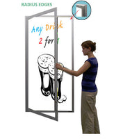 XL Outdoor Enclosed Dry Erase Markerboard with Radius Edge and Lights - White Porcelain Steel