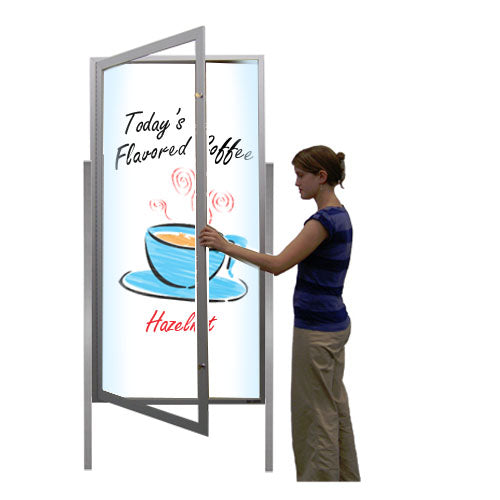 XL Outdoor Dry Erase Marker Board Swing Cases with Posts and LED Lights (White Board) 