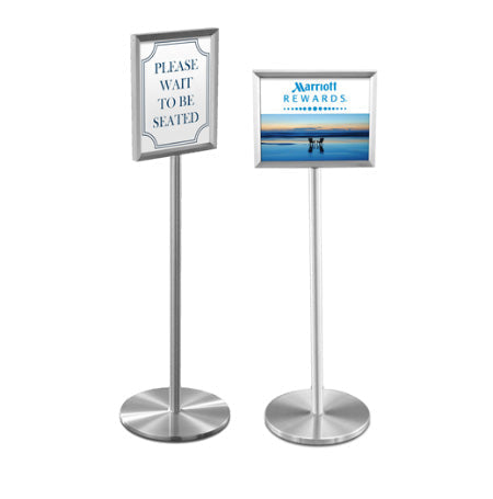 Upscale, Elegant 11x17 Floor Stand - Satin Aluminum Deluxe Hospitality Sign Holder - Heavy-Duty, Double-Sided Pedestal Display