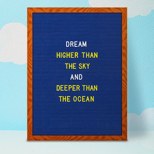 18x24 Wood Framed Blue Felt Letter Board | Shown with Cherry Finish and Optional Yellow Letters