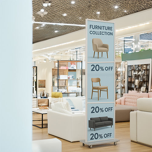 3-Tier Heavy-Duty 22x28 Rolling Powerhouse Poster Display Stand in Silver Finish | Steel Base Plate